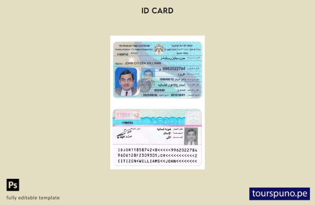 Plantilla de tarjeta de identidad de Jordania lista para imprimir